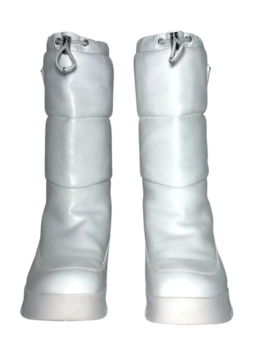 Prada White Leather Quilted Platform Moon Boots Weiss size 40 US 10 Puffer Snow